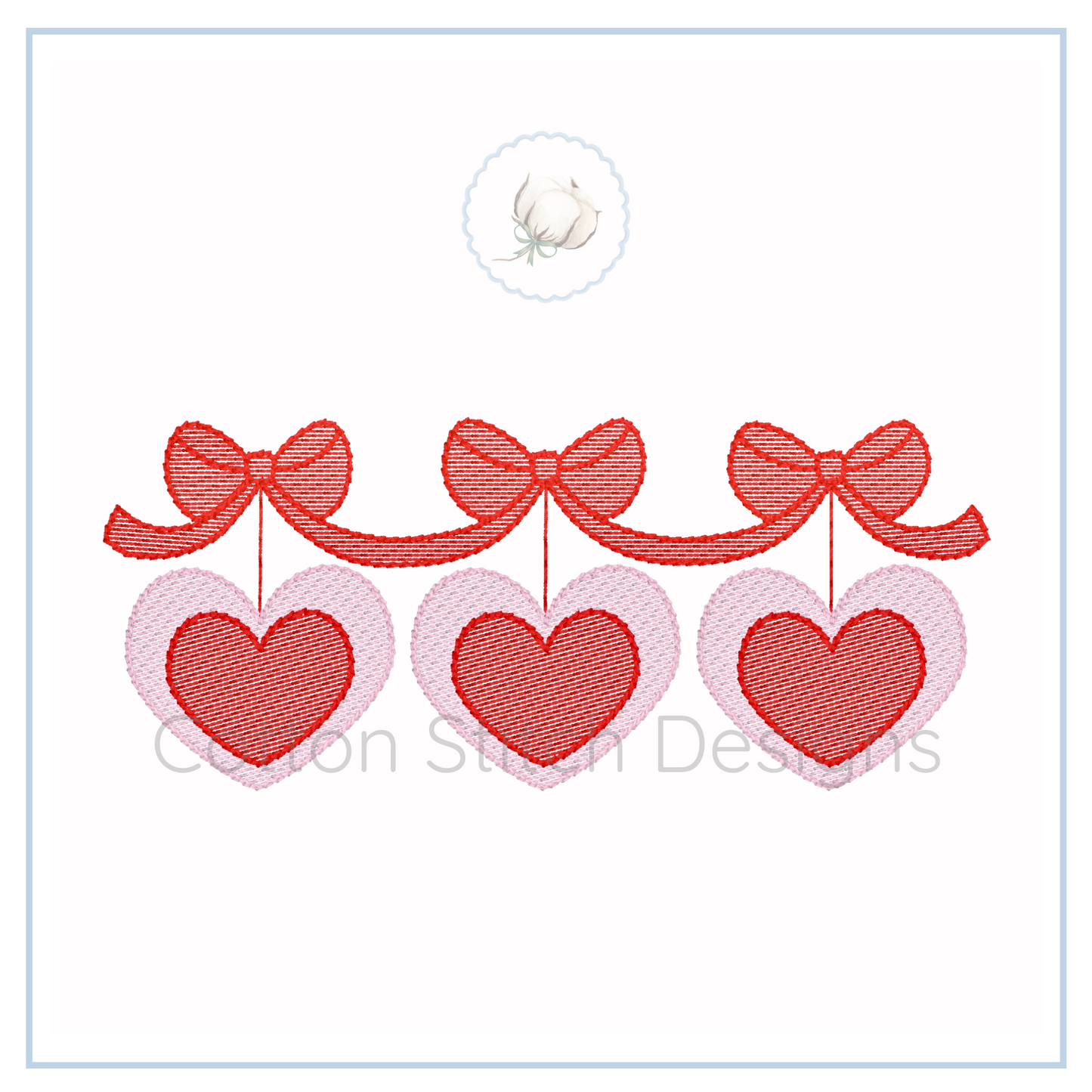 Machine Embroidery design Cotton Stitch Designs Embroidery design of hearts and ribbons on a white background