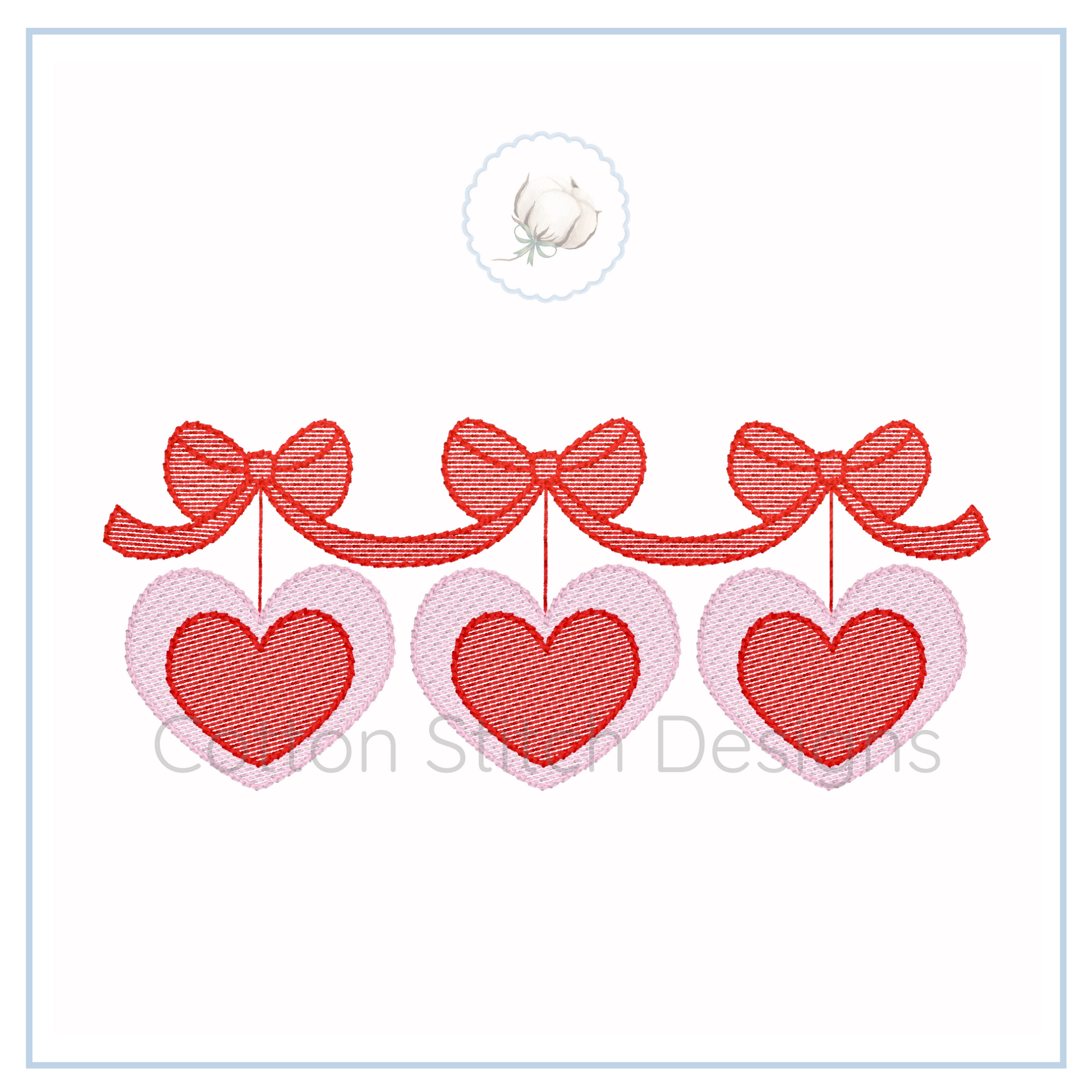 Machine Embroidery design Cotton Stitch Designs Embroidery design of hearts and ribbons on a white background