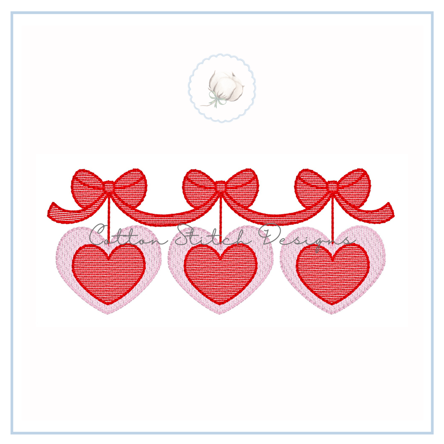 Hanging Heart Bow Trio Embroidery Design