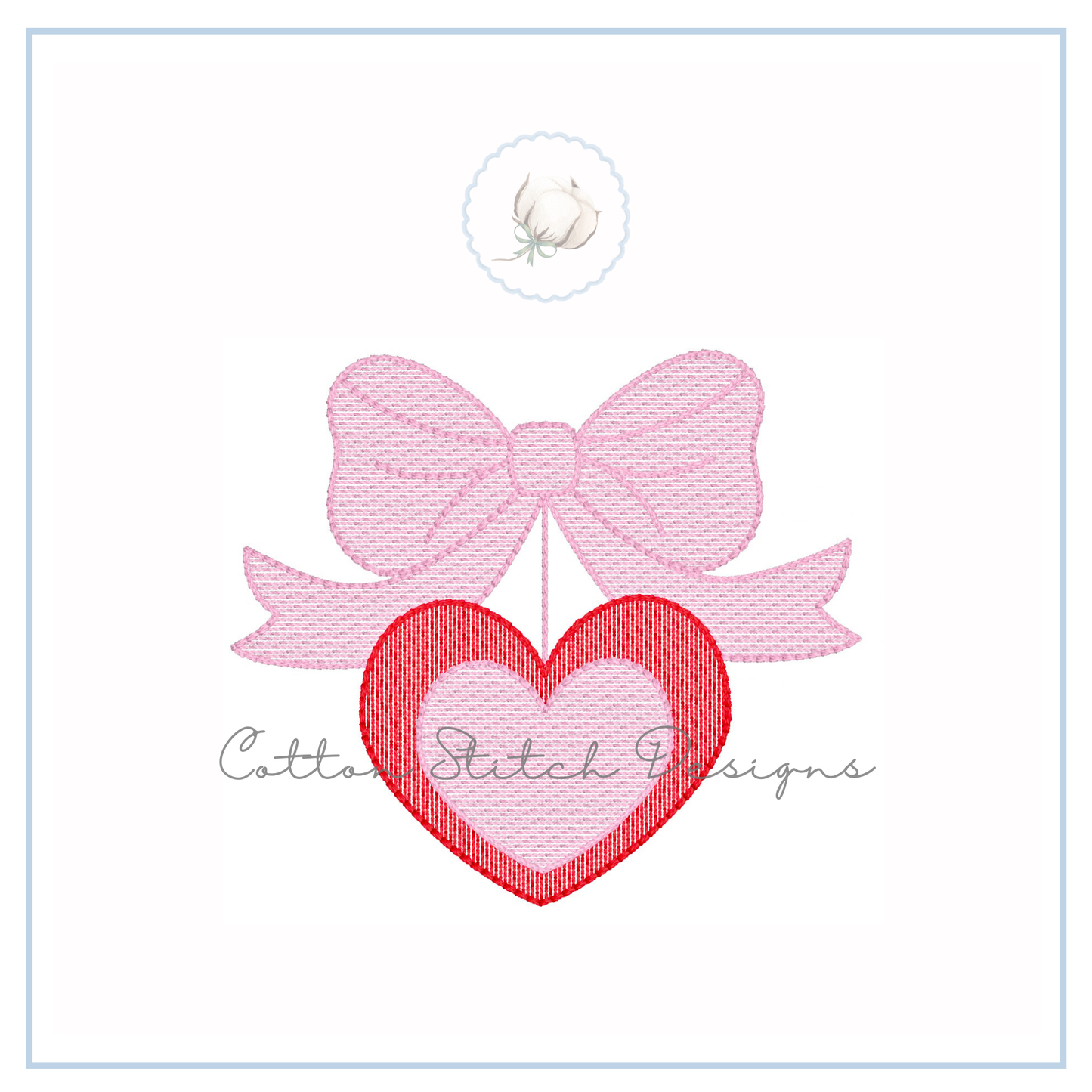 Hanging Heart Bow Sketch Embroidery Design