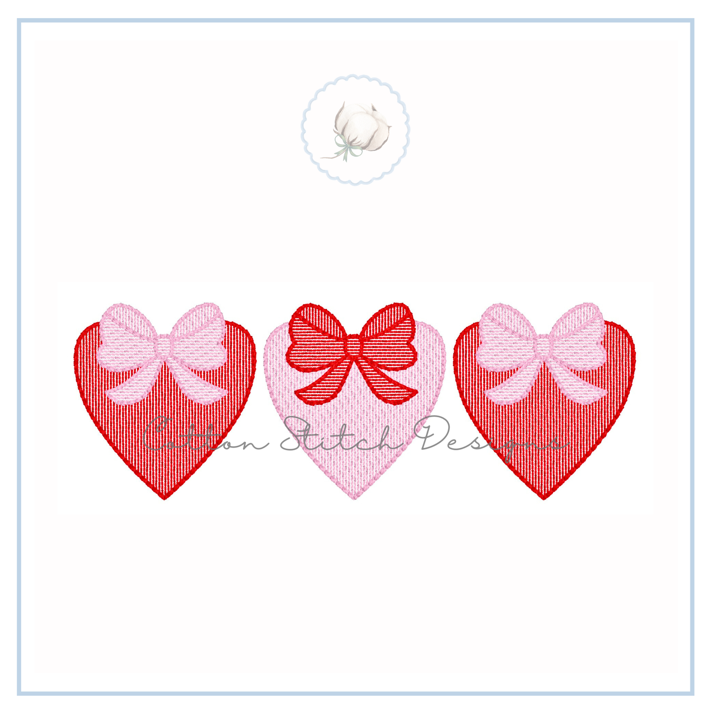 Valentine Heart Bow Trio Sketch Embroidery Design