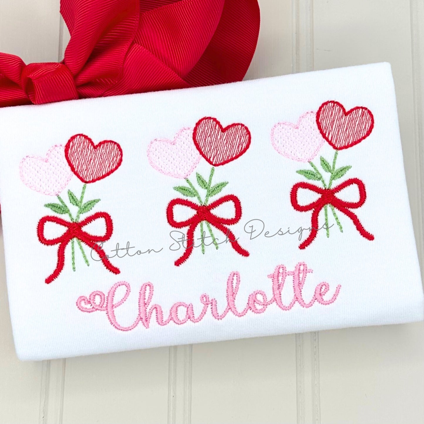 Valentine Heart Flower Trio Sketch Embroidery Design