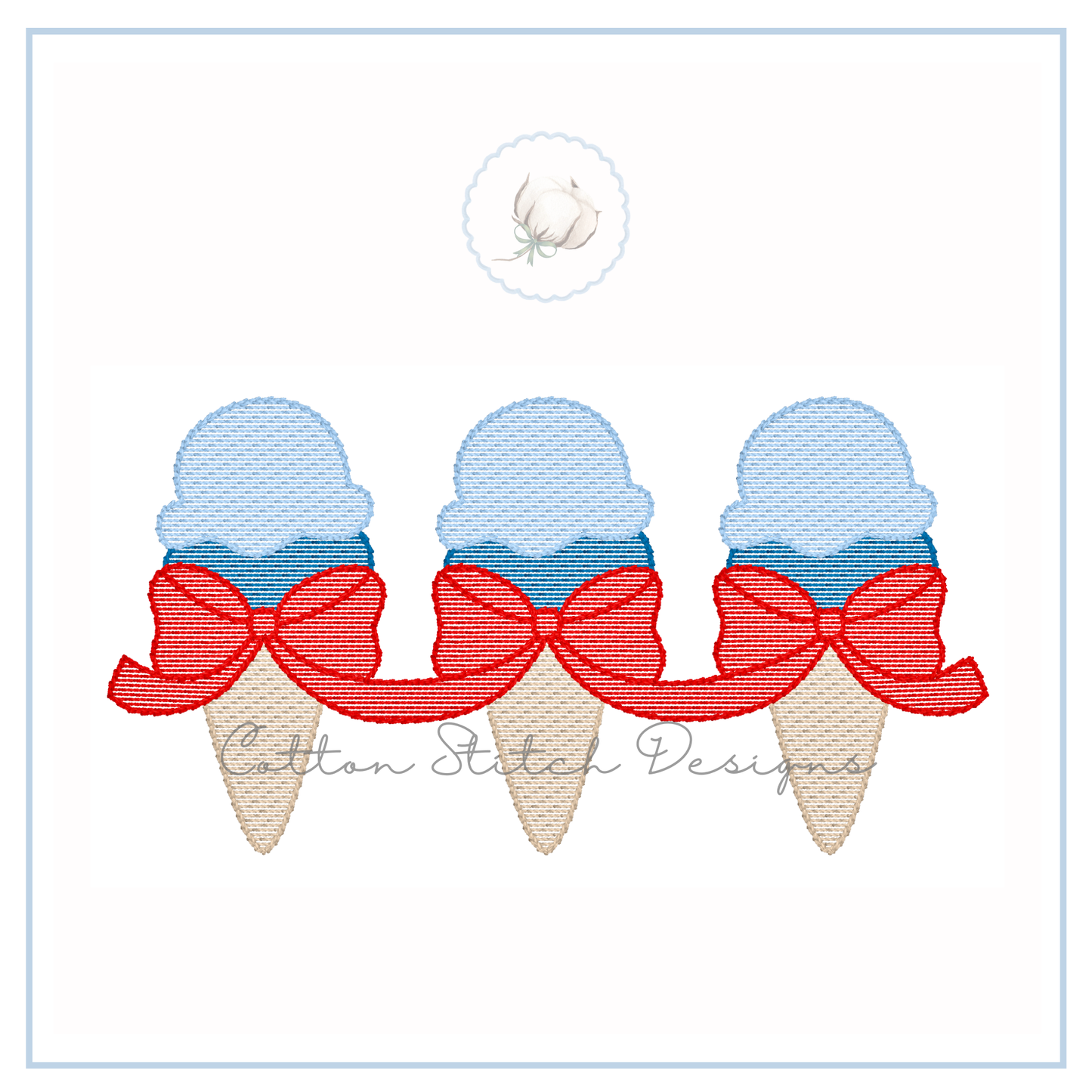 Ice Cream Long Bow Embroidery Design