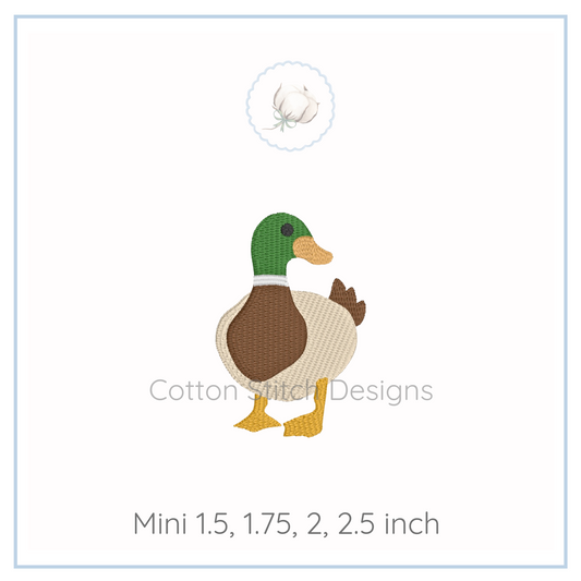Machine Embroidery design Cotton Stitch Designs duck design with size specifications on a white background