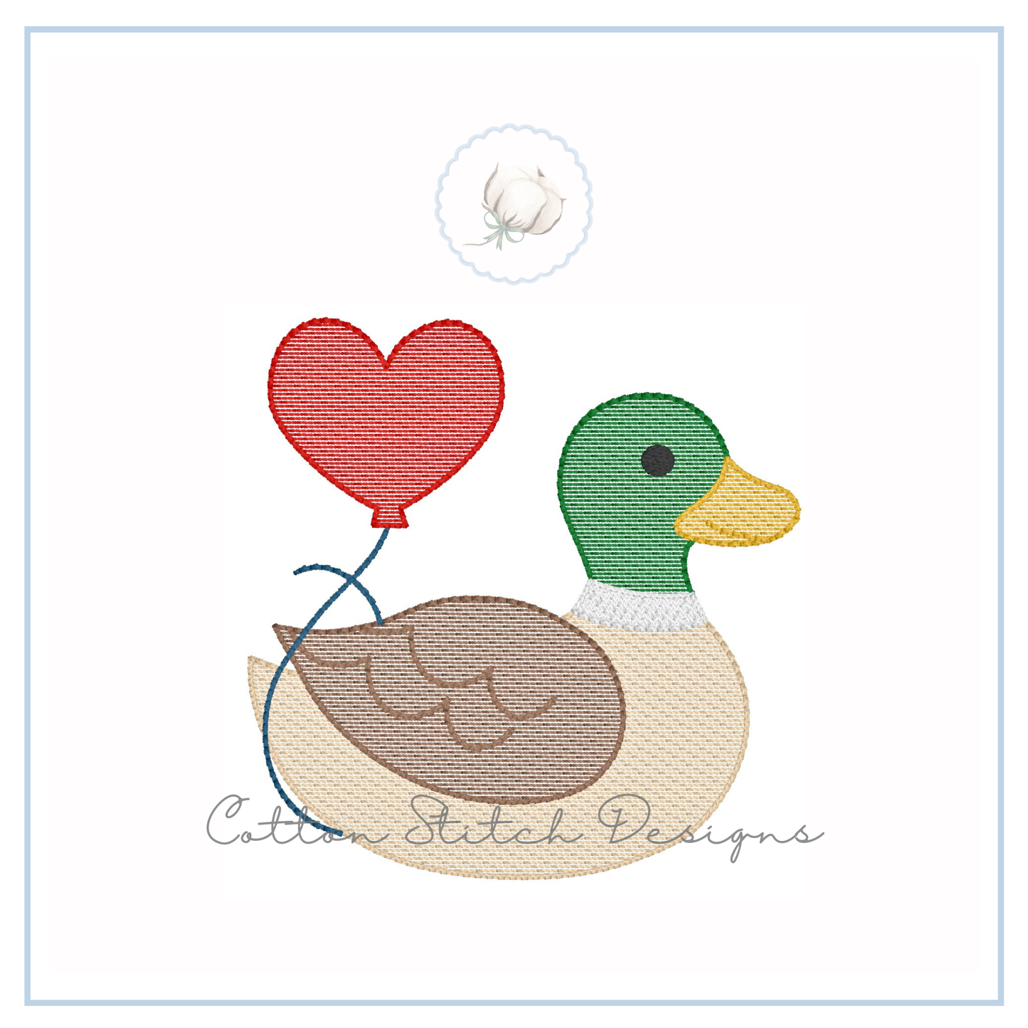 Mallard Duck Heart Balloon Sketch Embroidery Design