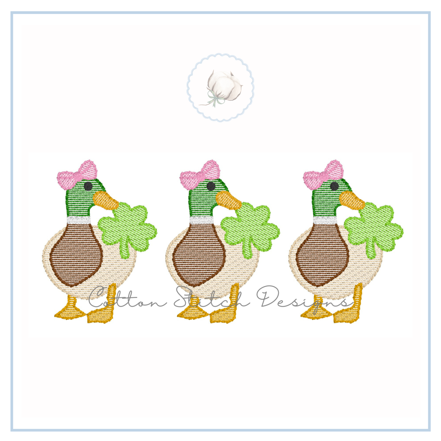 Mallard Shamrock Duck Bow Trio Embroidery Design