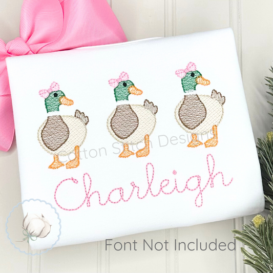 Mallard Duck Trio with Bows Embroidery Design