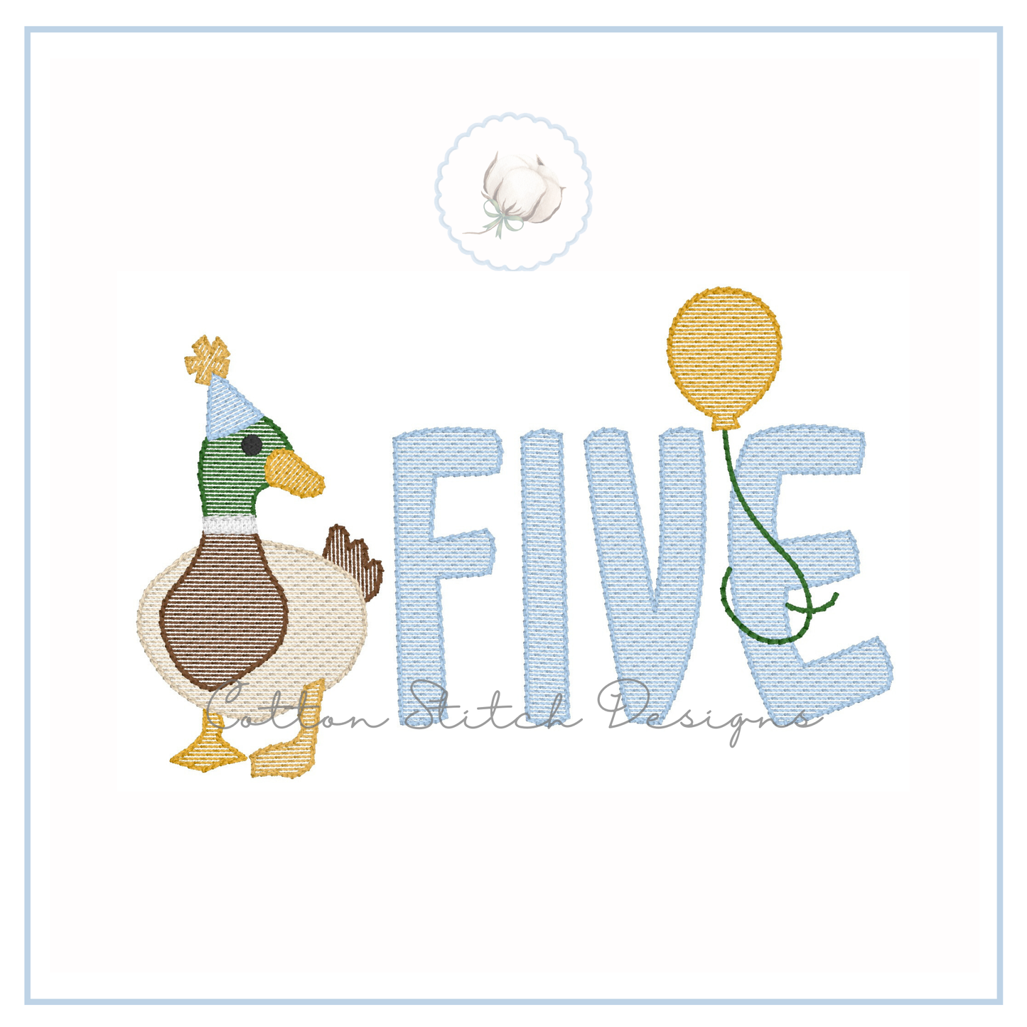 Lucky Duck Five Embroidery Design