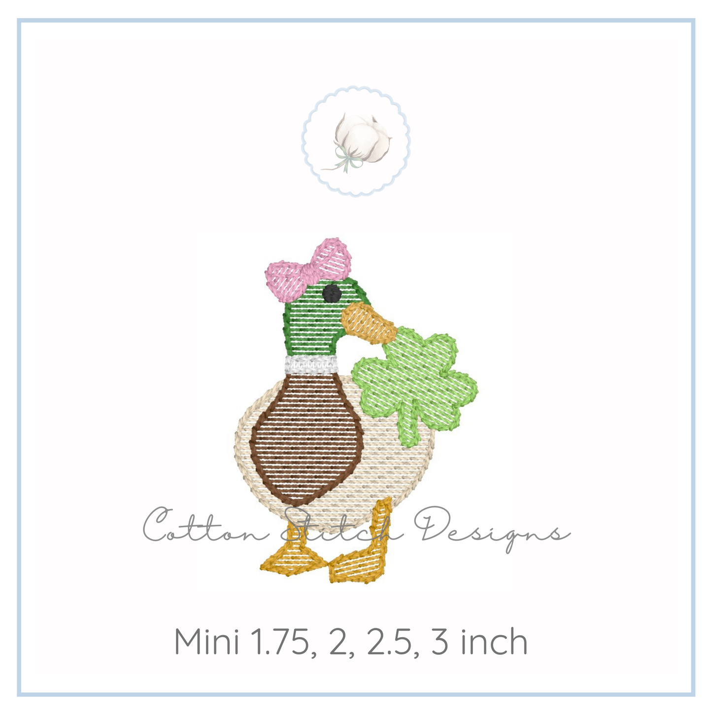 Mini Mallard Shamrock Bow Embroidery Design