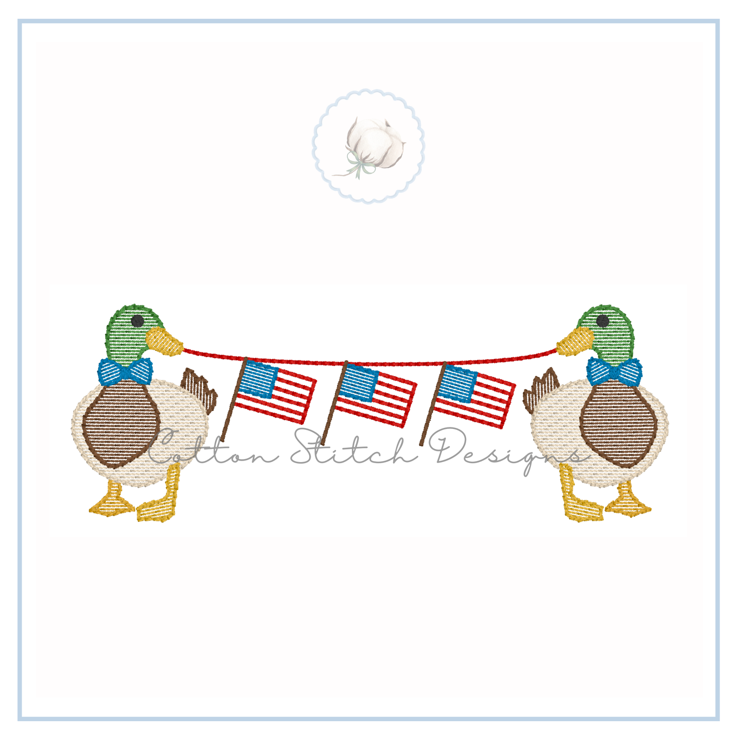 Patriotic Mallards Holding Flags Embroidery Design