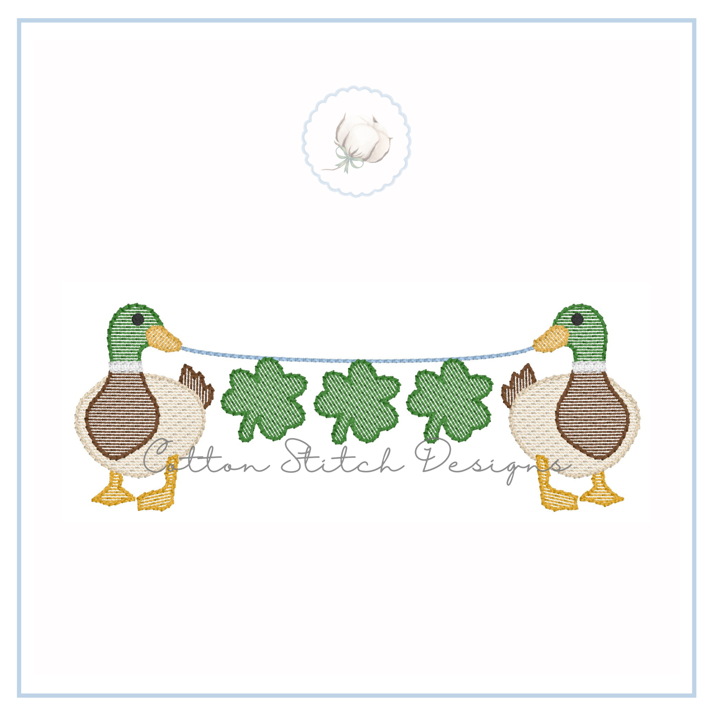 Mallards Shamrock String Embroidery Design