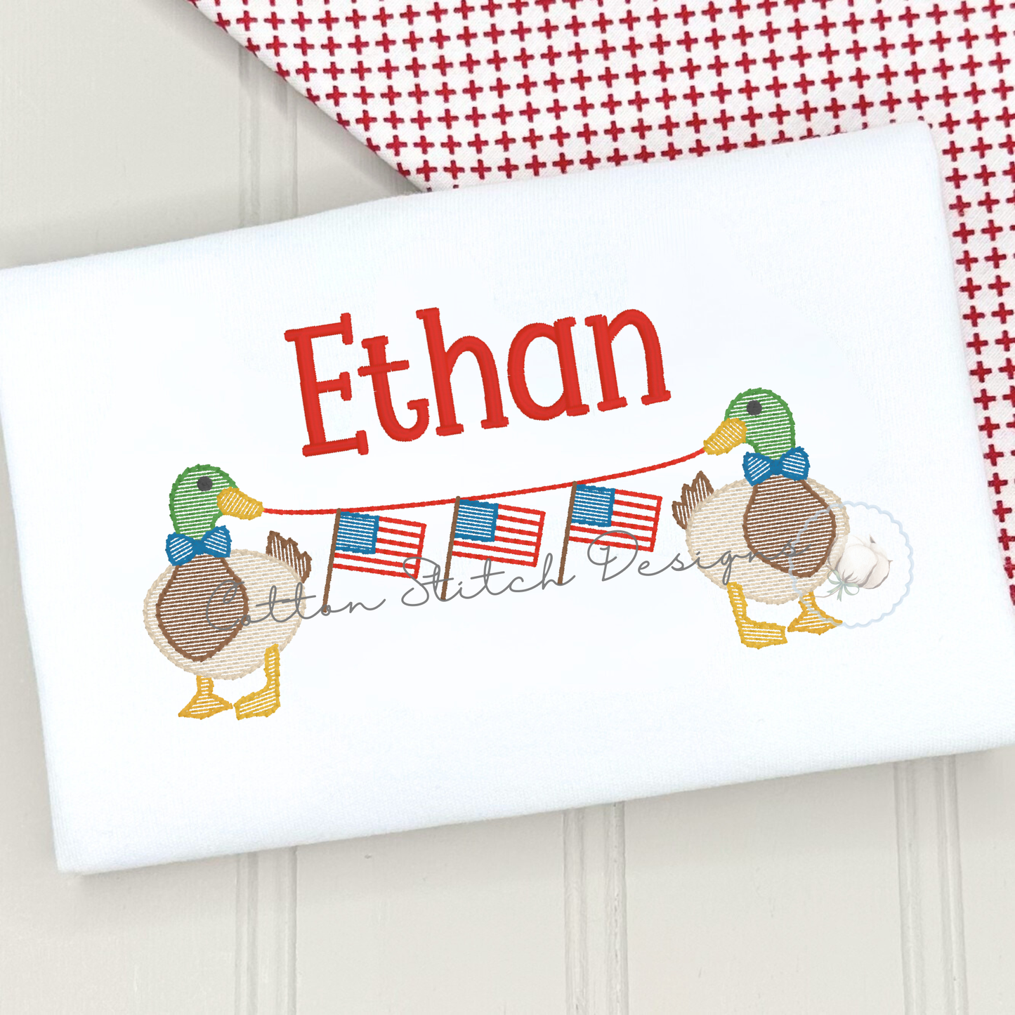 Patriotic Mallards Holding Flags Embroidery Design