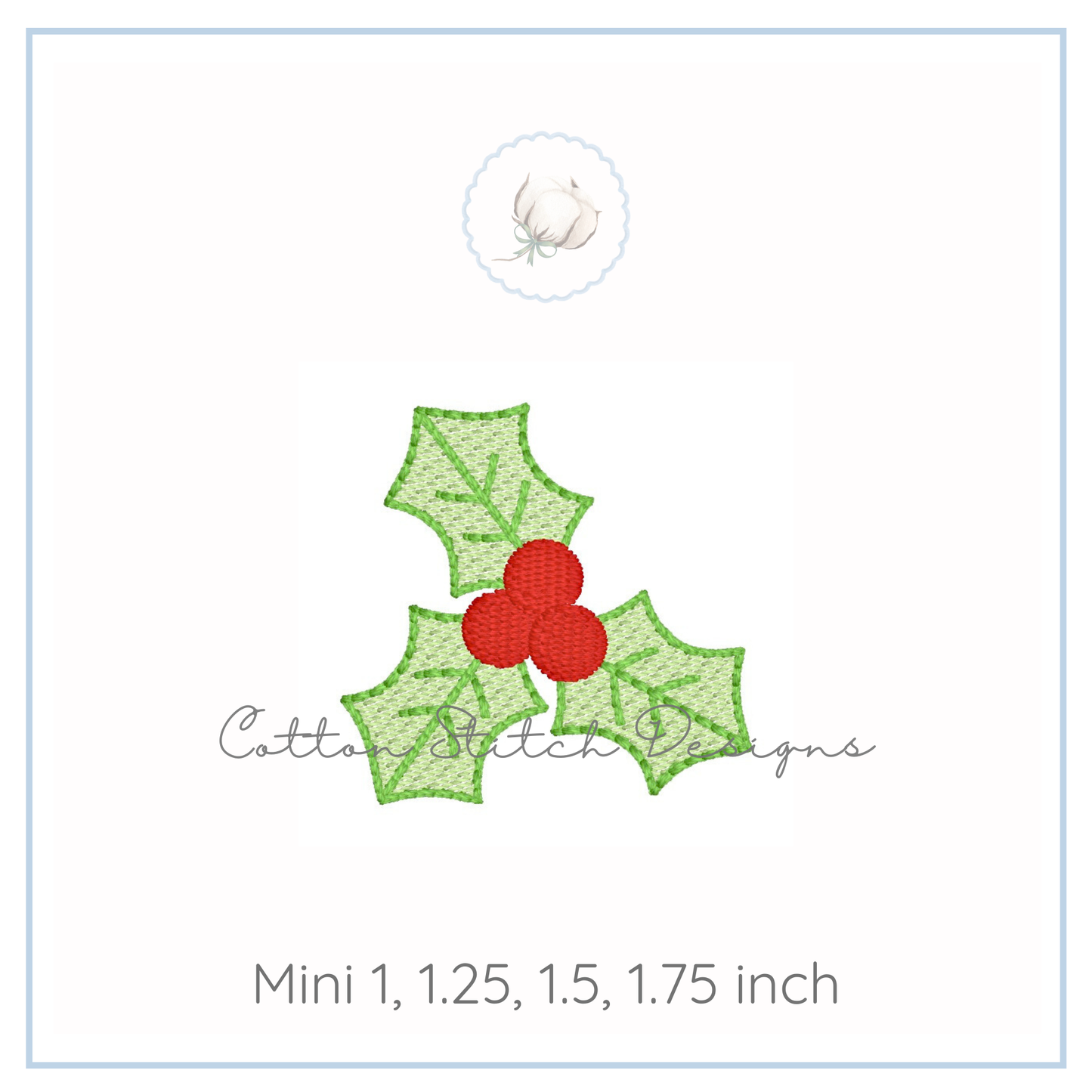 Mini Christmas Holly Sketch Stitch Embroidery Design