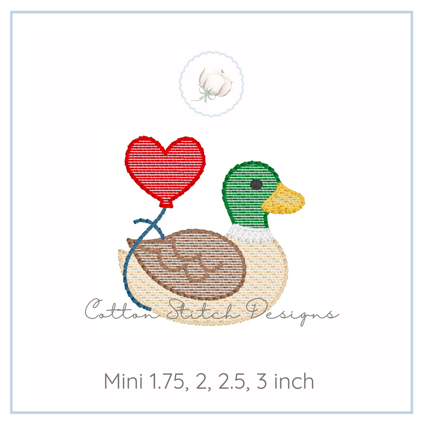 Mini Mallard Heart Balloon Sketch Embroidery Design