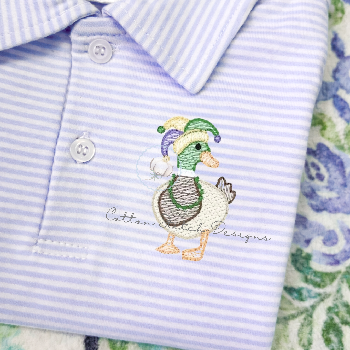Mini Mardi Gras Mallard Duck Sketch Embroidery Design