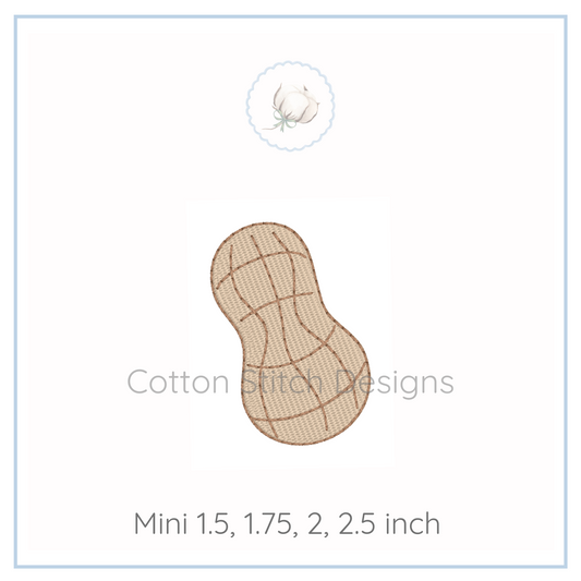Machine Embroidery design Cotton Stitch Designs Peanut with dimensions Mini 1.5, 1.75, 2, 2.5 inch on a white background