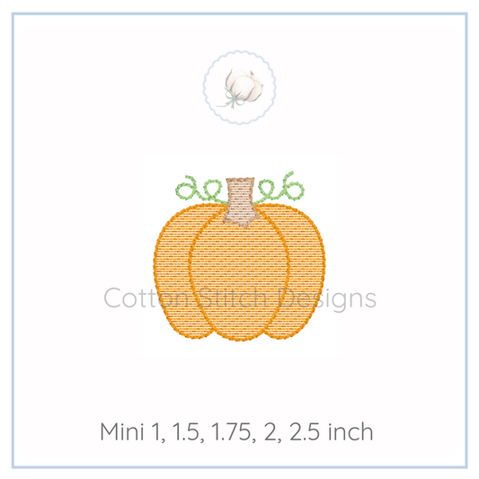 Machine Embroidery design Cotton Stitch Designs Embroidery design of a pumpkin with text indicating size options on a white background.