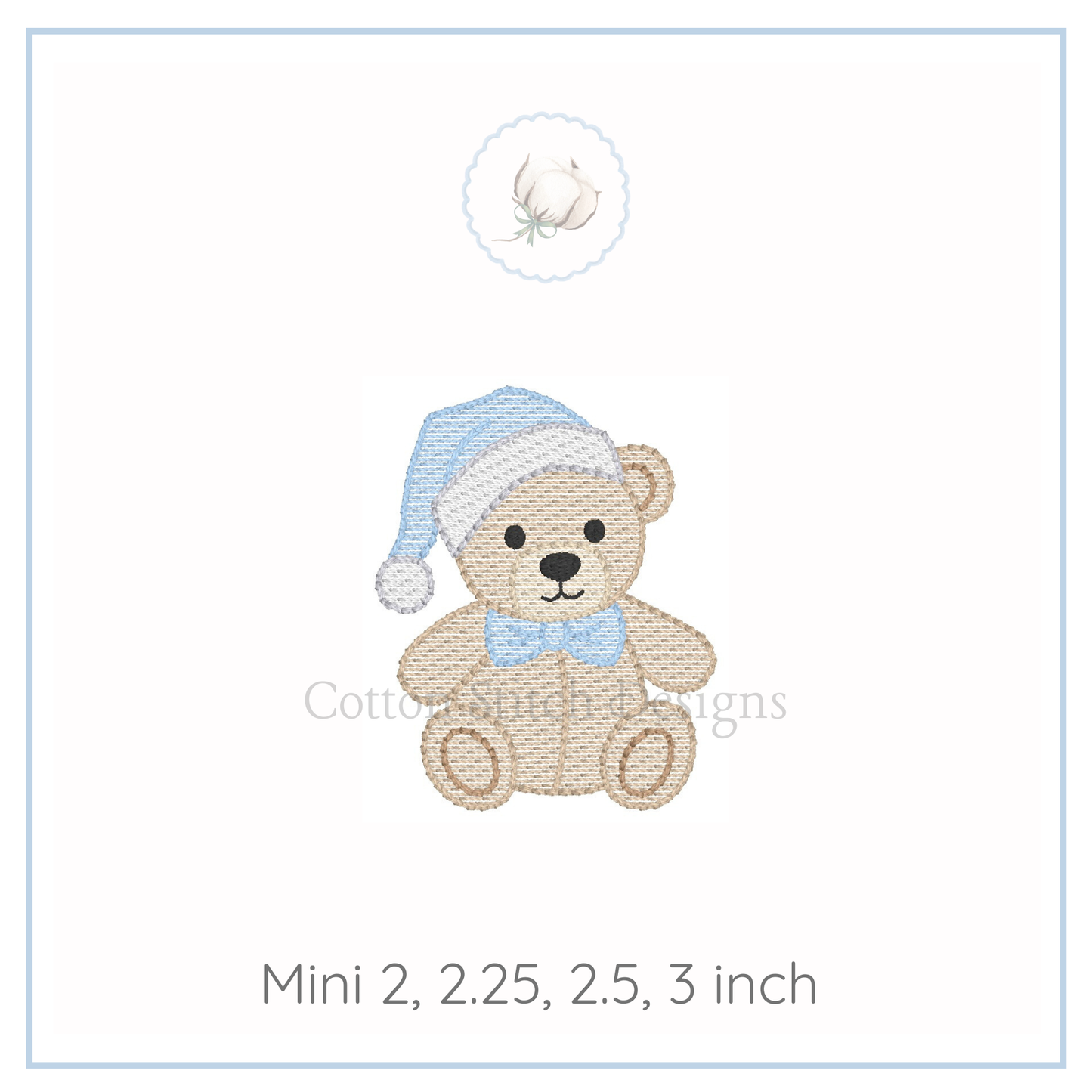 Mini Santa Bear Bow Tie Embroidery Design