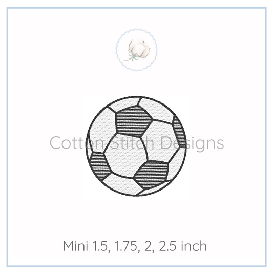 Machine Embroidery design Cotton Stitch Designs Outline of a soccer ball with size specifications below on a white background