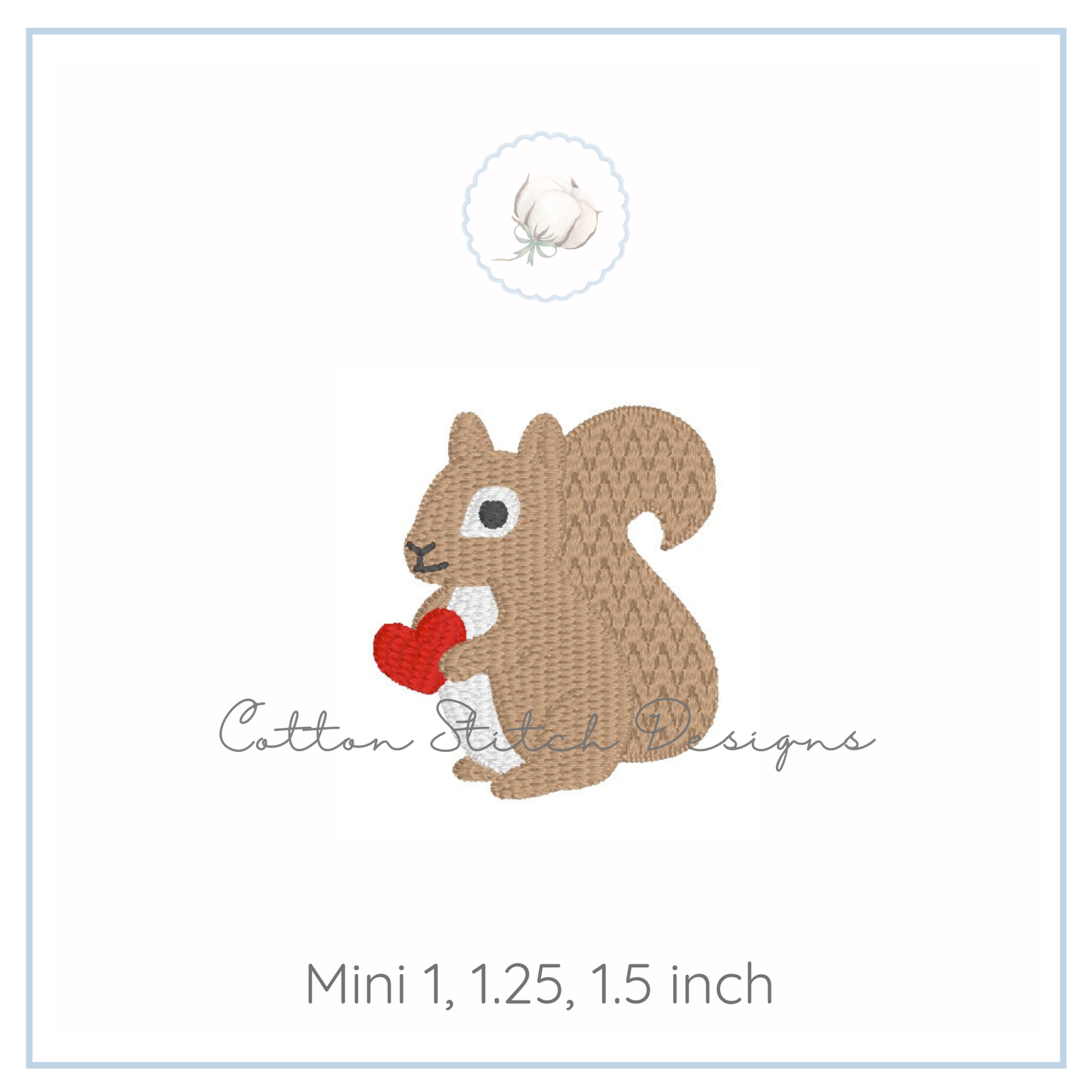 Mini Valentine Squirrel Fill Stitch Embroidery Design