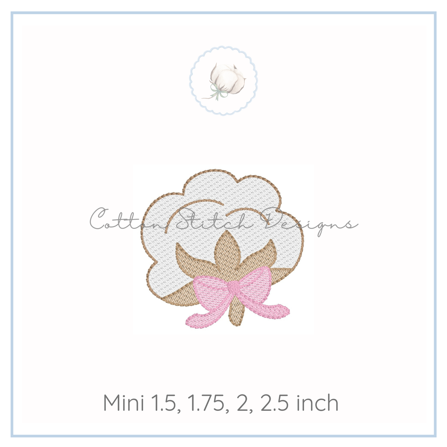 Mini Cotton Boll with Bow Embroidery Design
