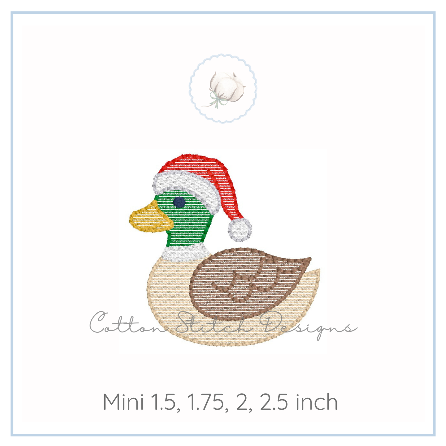 Mini Santa Mallard Duck Embroidery Design