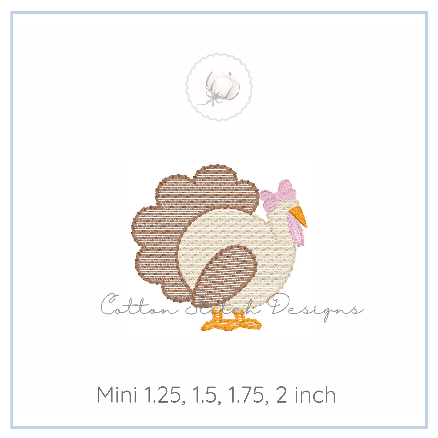 Mini Turkey with Bow Embroidery Design