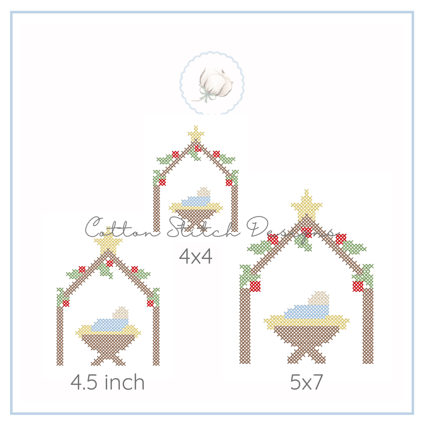 Christmas Nativity Cross Stitch Machine Embroidery Design