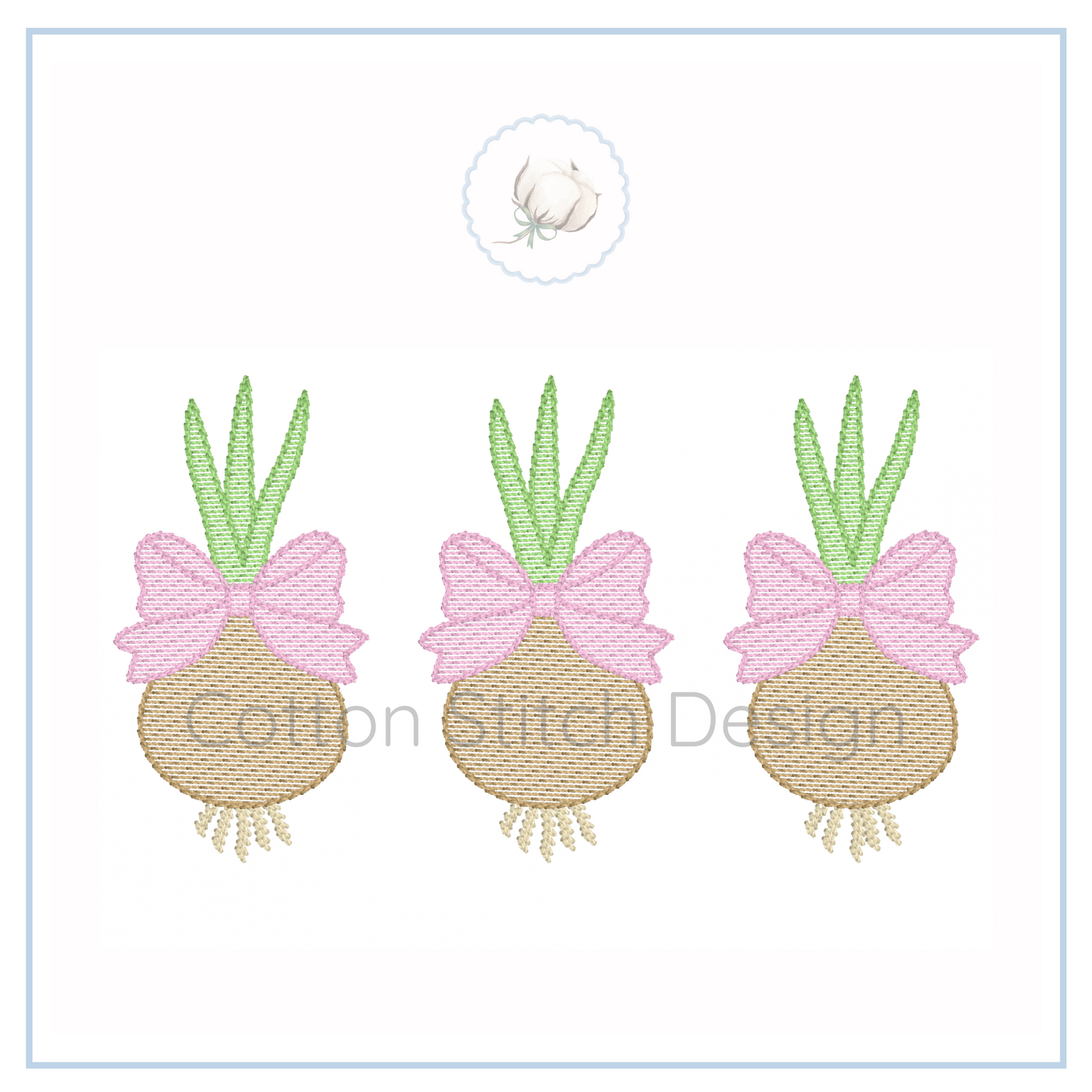 Machine Embroidery design Cotton Stitch Designs Embroidered pineapple designs with pink bows on a white background