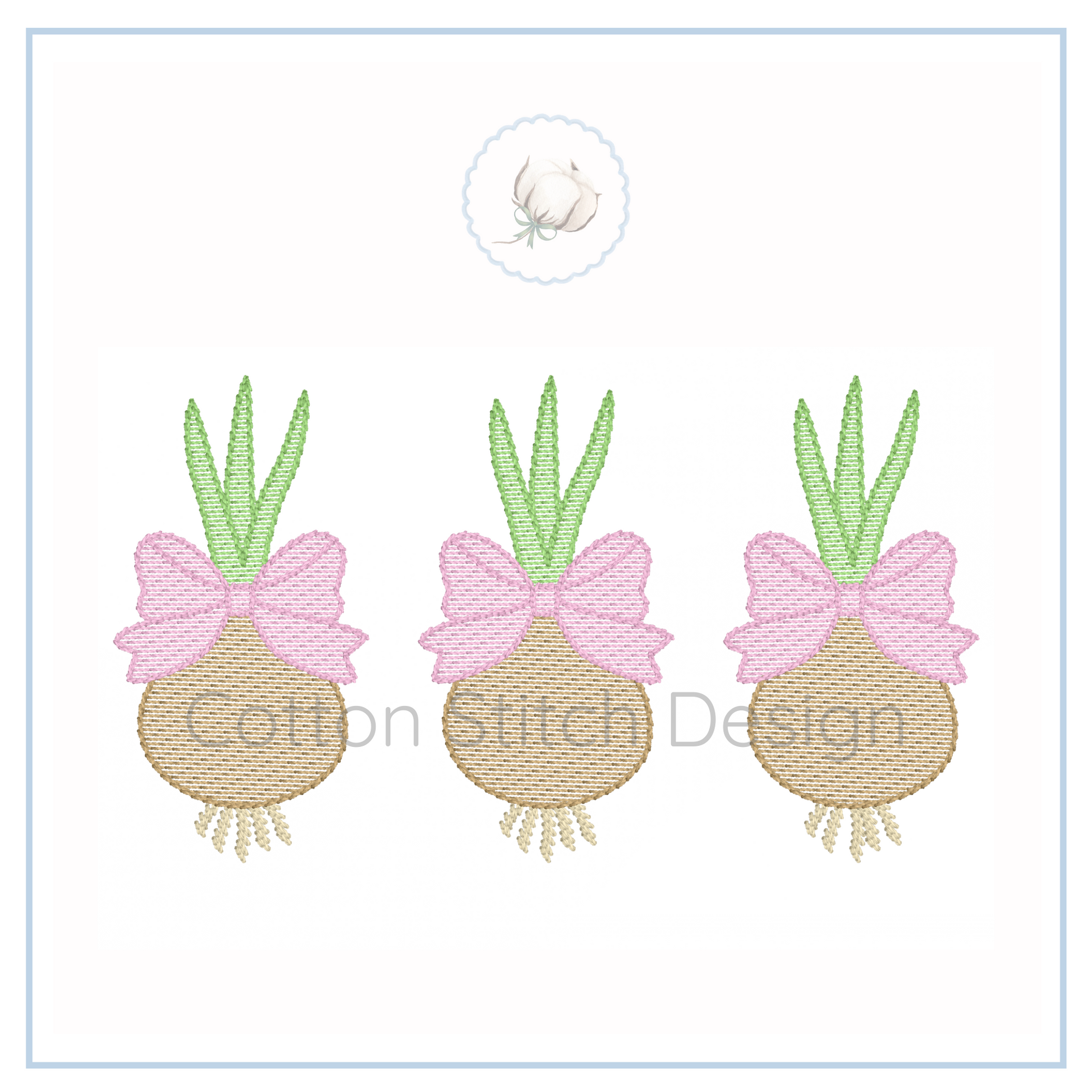 Machine Embroidery design Cotton Stitch Designs Embroidered pineapple designs with pink bows on a white background