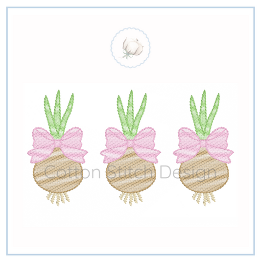 Machine Embroidery design Cotton Stitch Designs Embroidered pineapple designs with pink bows on a white background