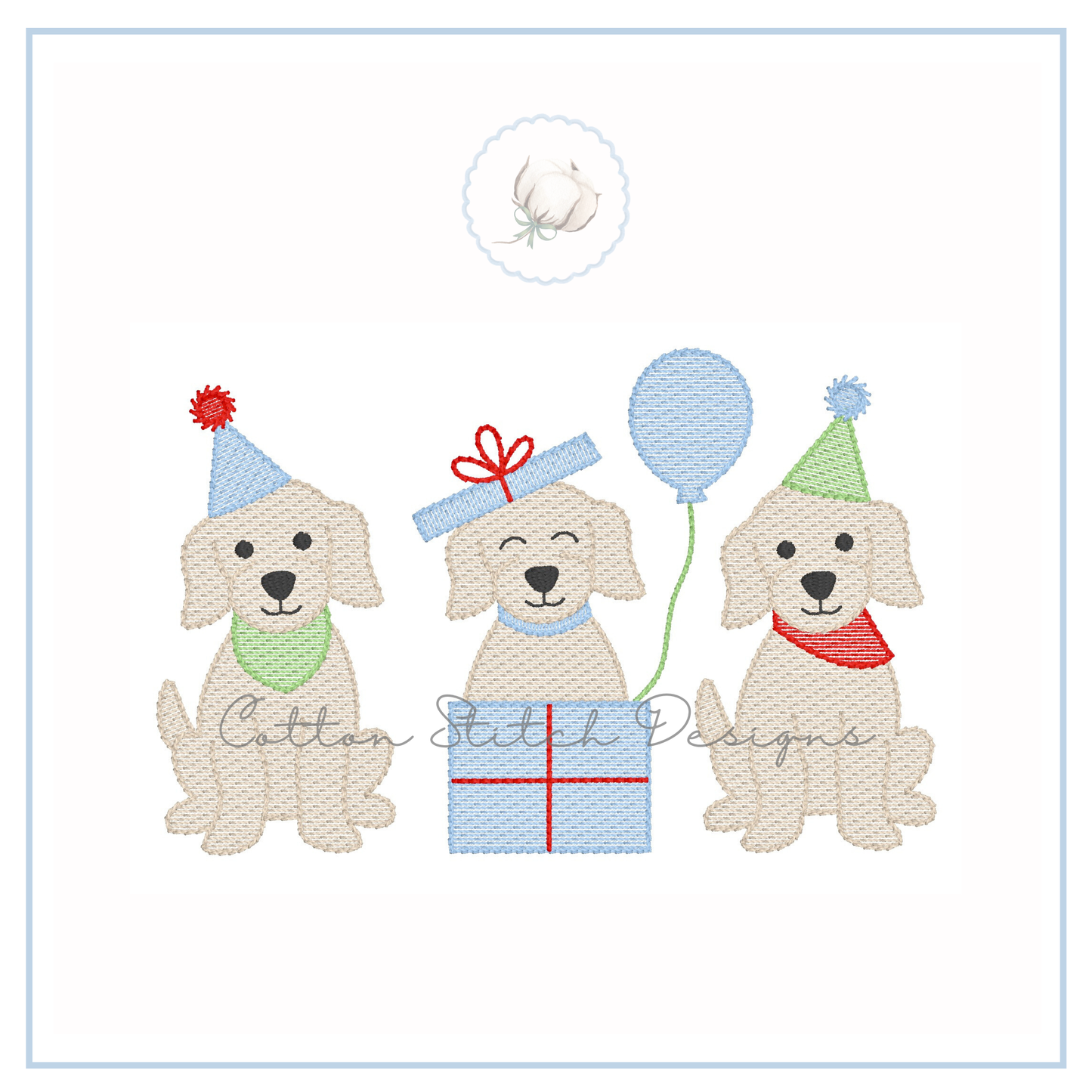 Party Puppy Trio Embroidery Design