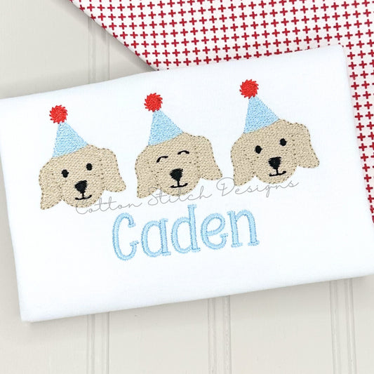 Party Puppy Face Trio Fill Stitch Embroidery Design