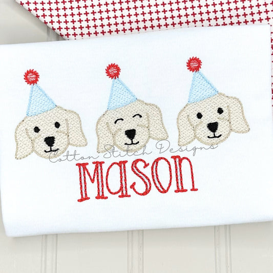 Party Puppy Face Trio Sketch Embroidery Design