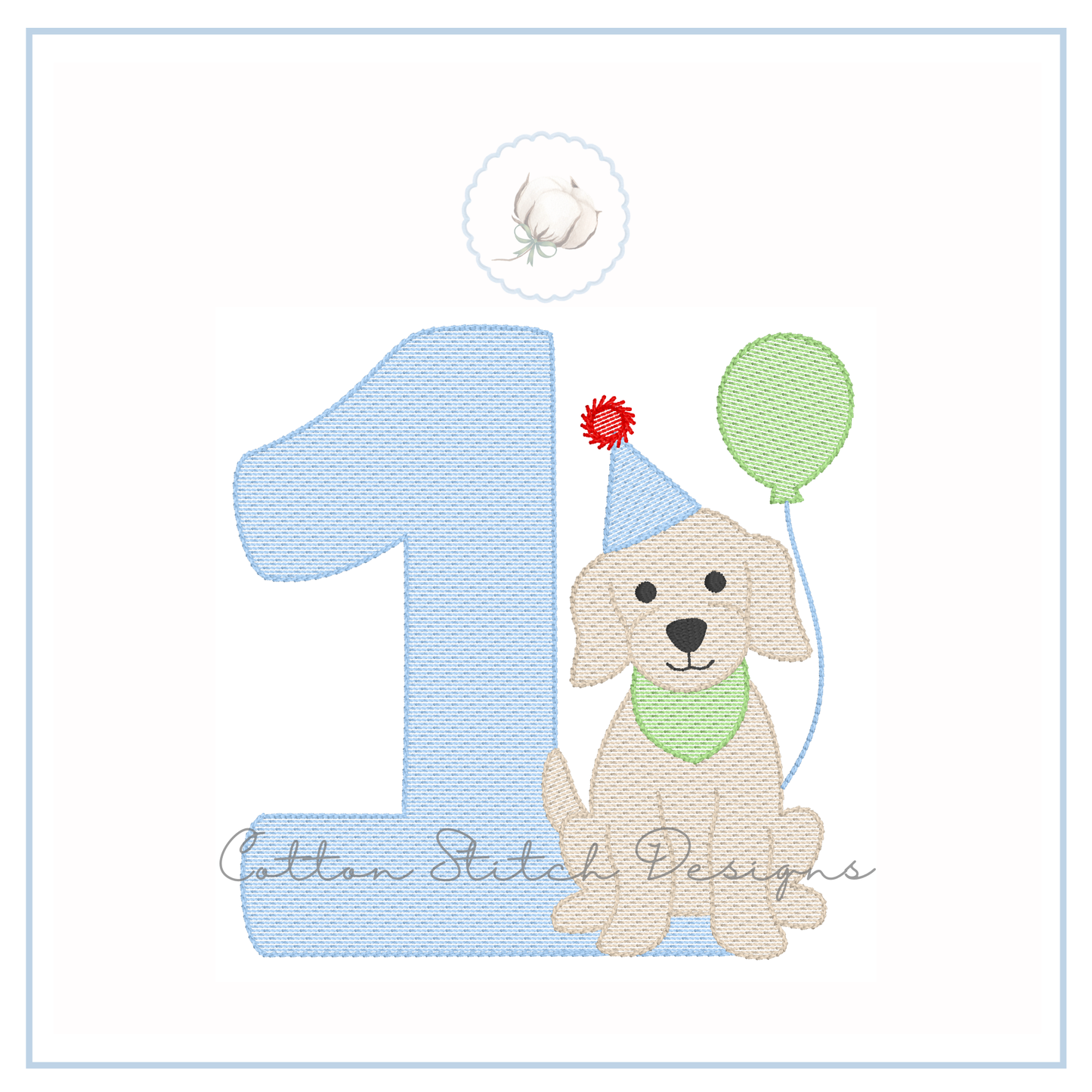 Party Puppy Birthday Number One Embroidery Design