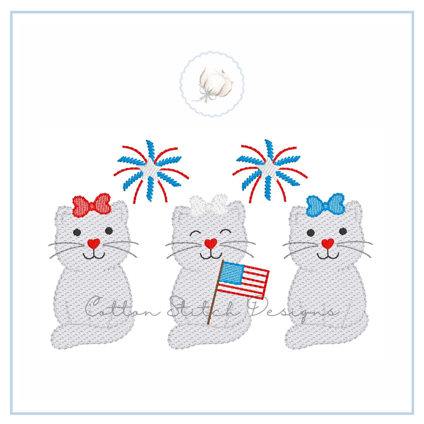 Patriotic Girl Kitten Trio Embroidery Design