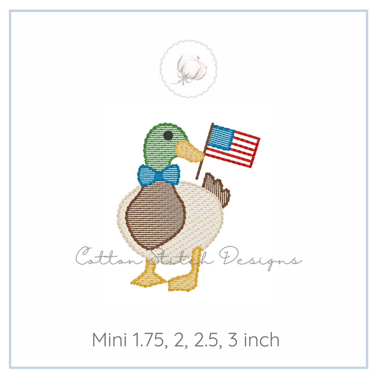 Mini Patriotic Mallard Duck Embroidery Design