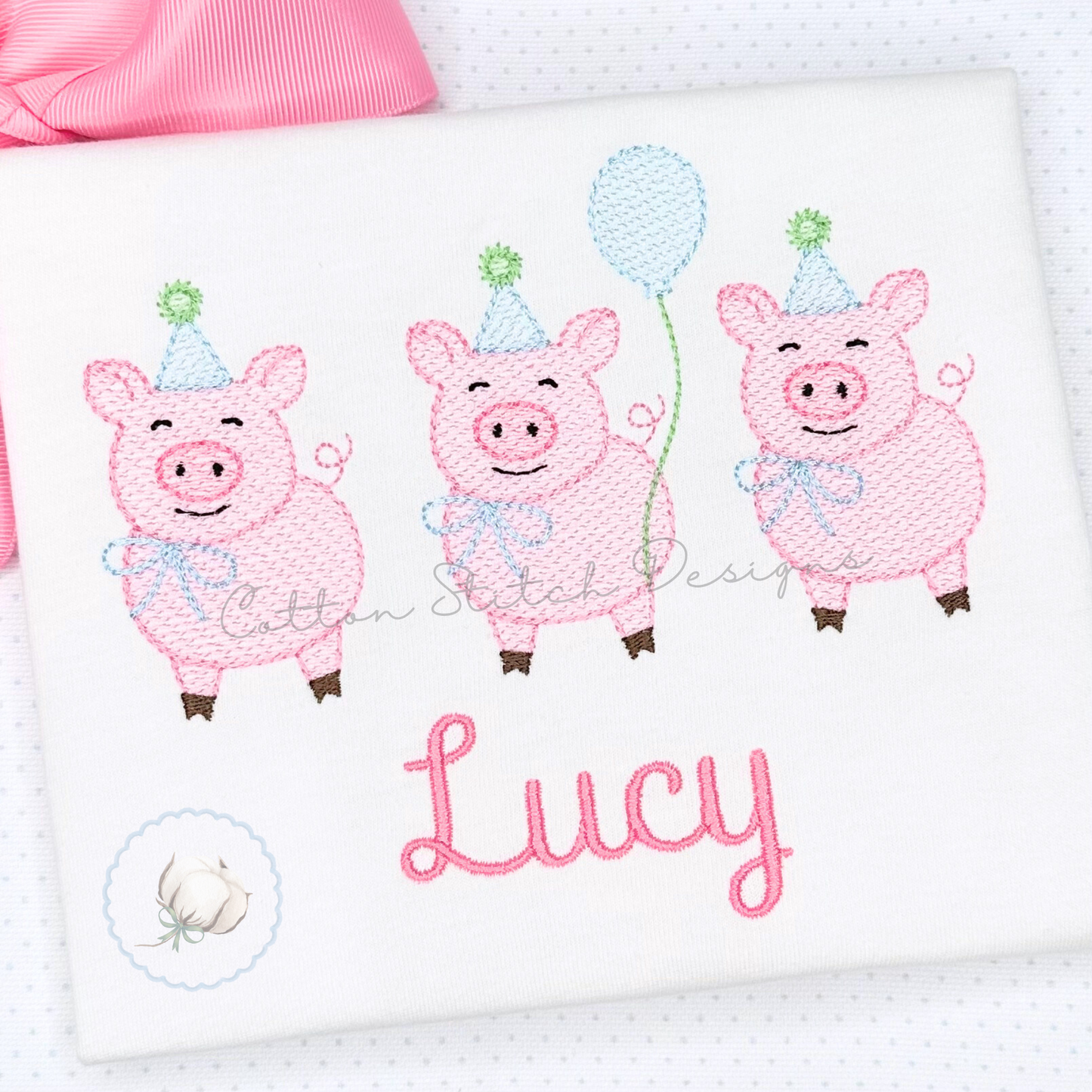 Pig Birthday Trio Embroidery Design