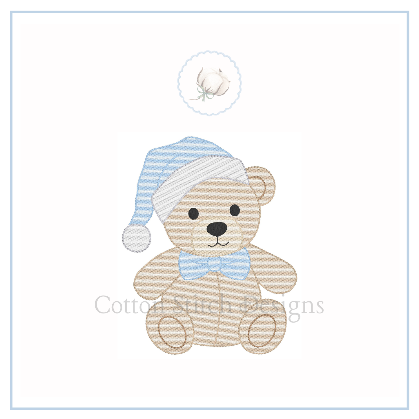 Santa Bear Bow Tie Sketch Embroidery Design