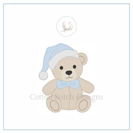 Santa Bear Bow Tie Sketch Embroidery Design