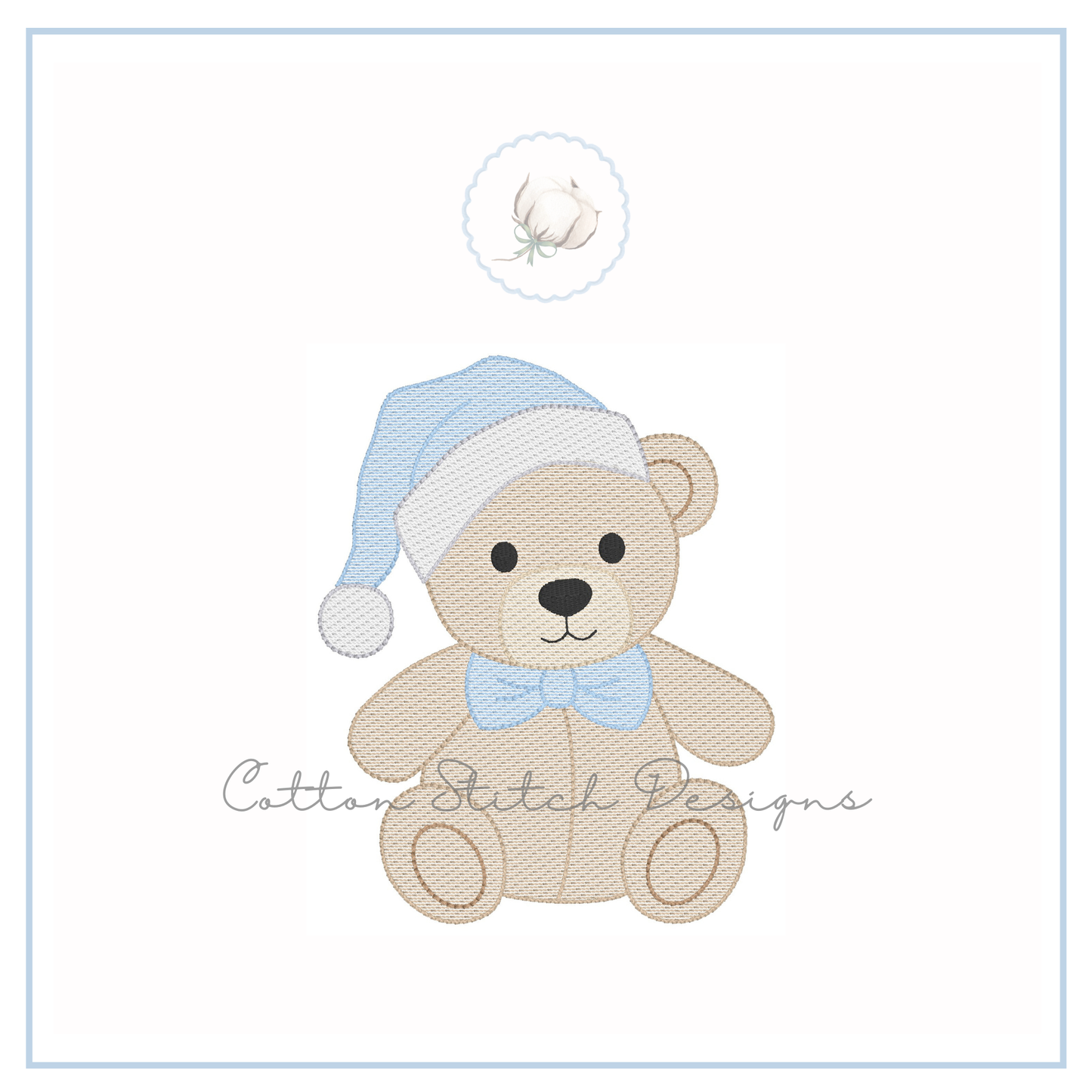 Santa Bear Bow Tie Sketch Embroidery Design