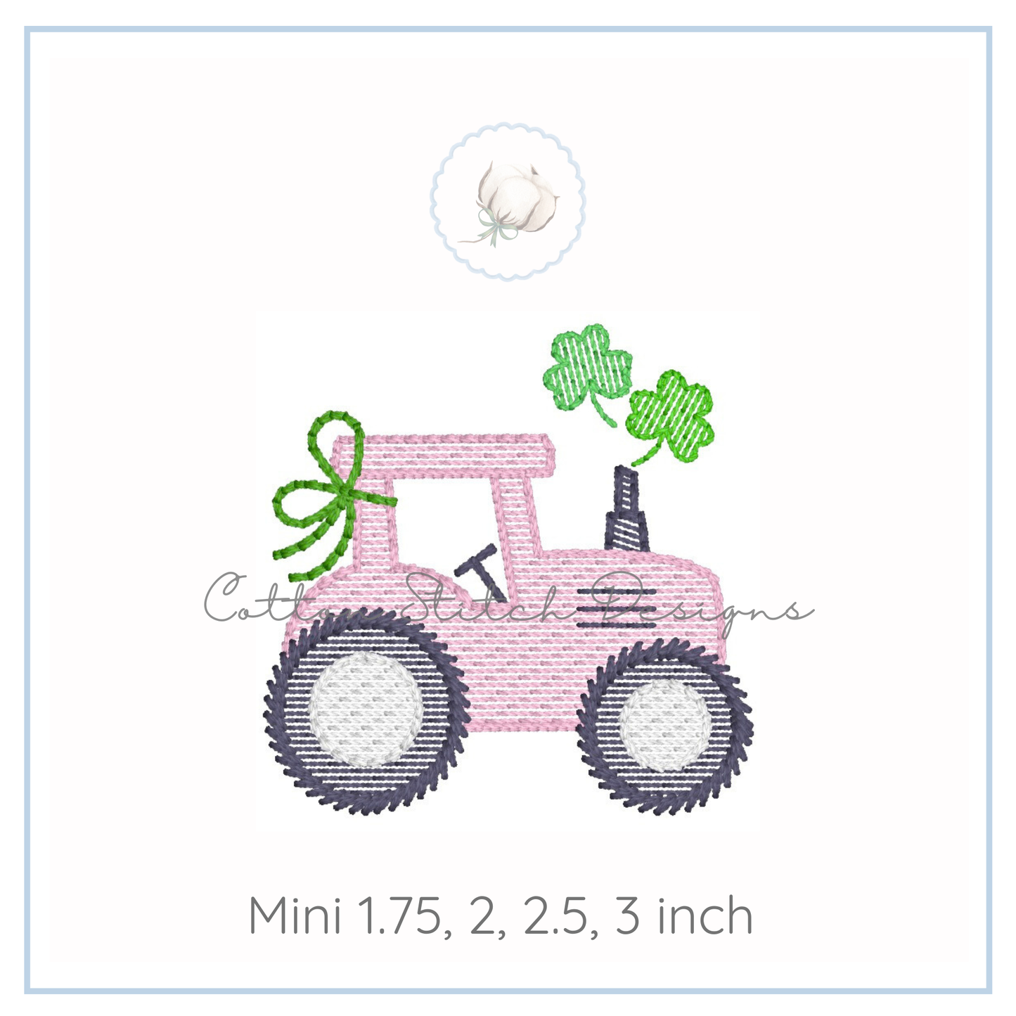 Mini Shamrock Girl Tractor Sketch Embroidery Design