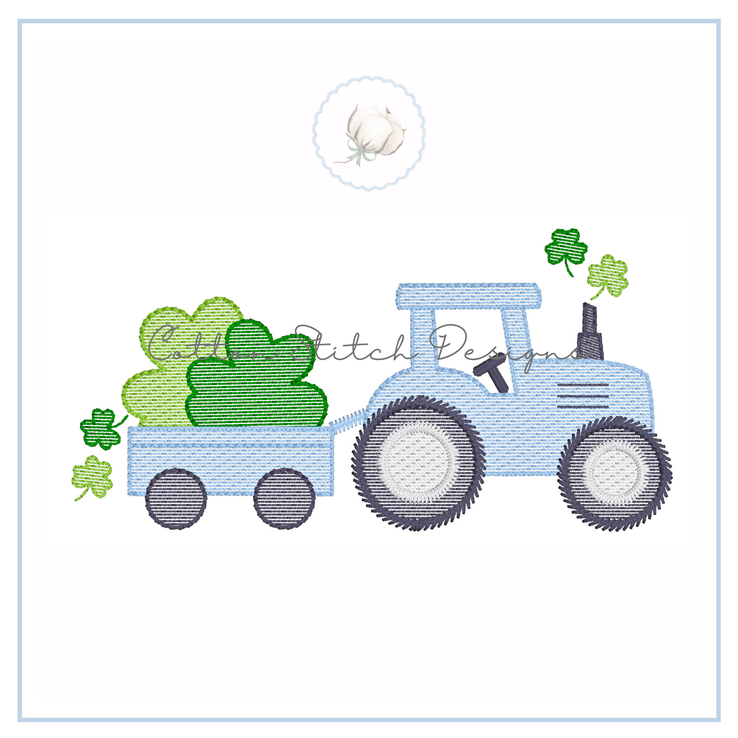 Shamrock Tractor Sketch Embroidery Design