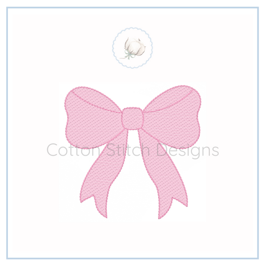 Machine Embroidery design Cotton Stitch Designs Pink bow design on a white background with 'Cotton Stitch Designs' branding.