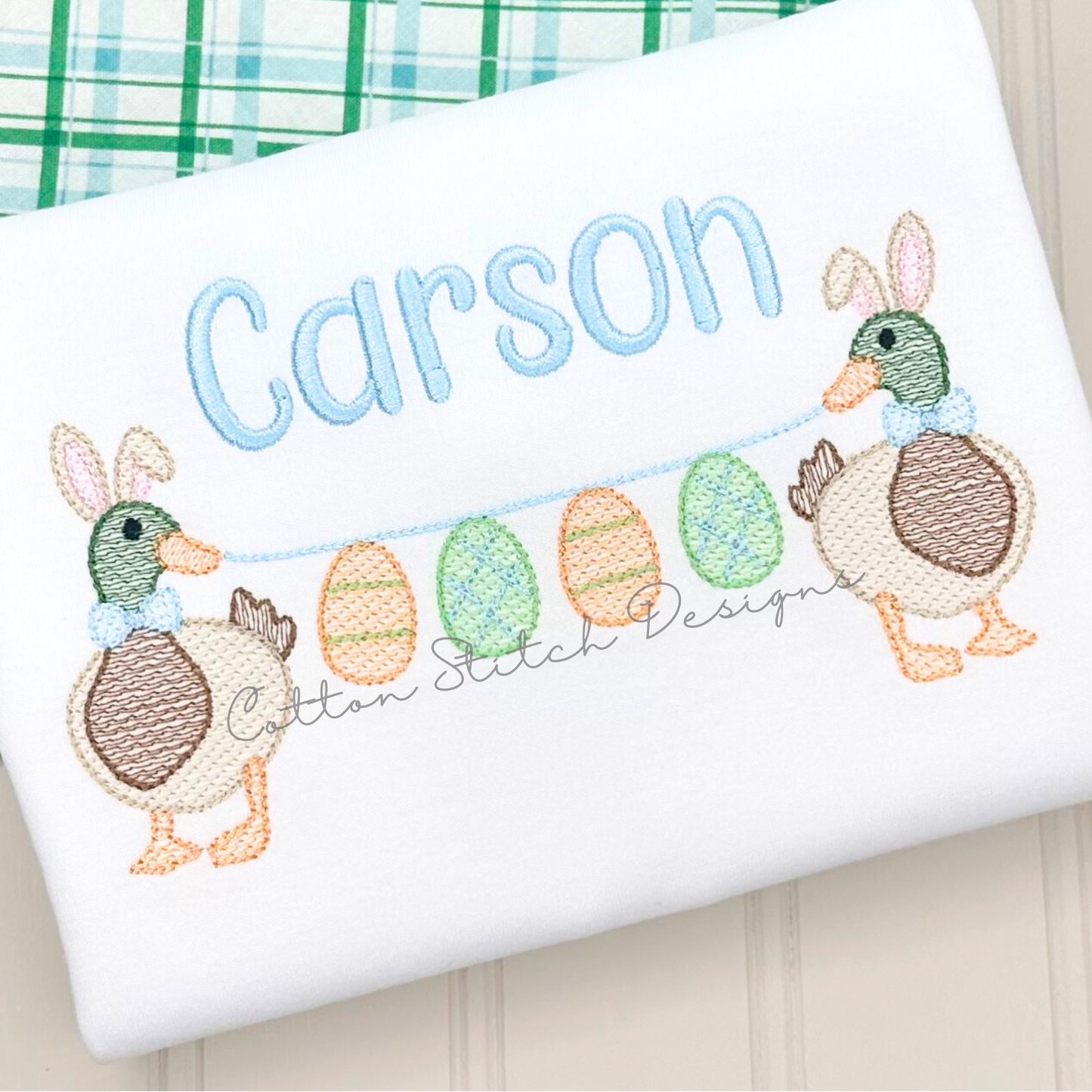 Easter Mallard Duck Bunny Ears with Eggs Embroidery Design