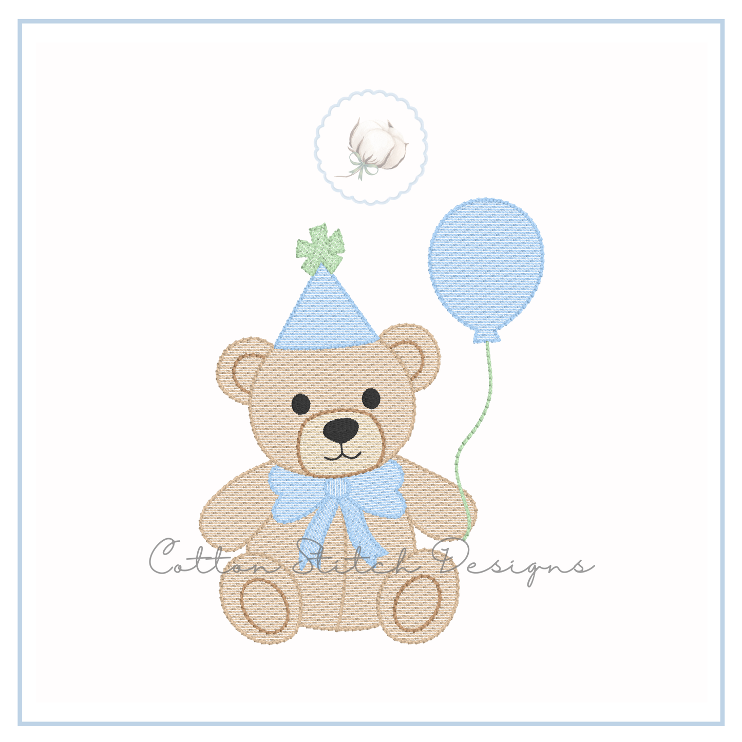 Teddy Bear with Balloon Birthday Embroidery Design