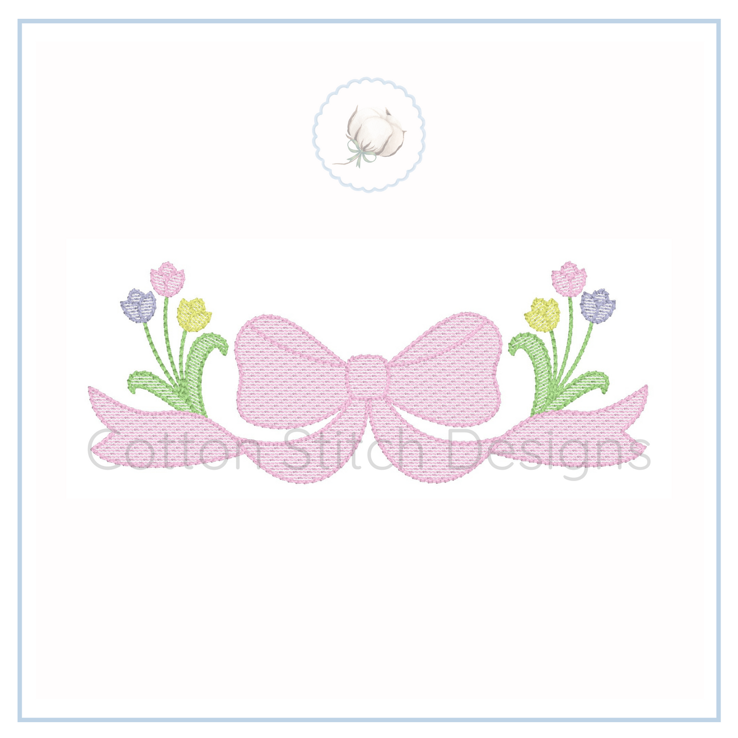Machine Embroidery design Cotton Stitch Designs Embroidery design of a pink bow with flowers on a white background
