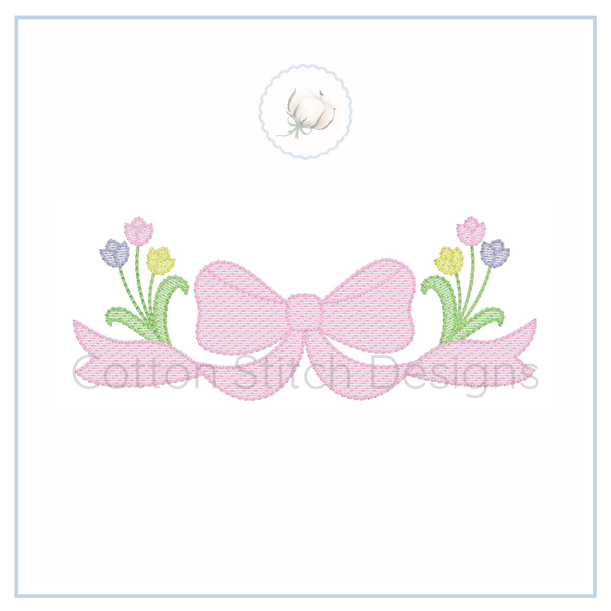 Machine Embroidery design Cotton Stitch Designs Embroidery design of a pink bow with flowers on a white background