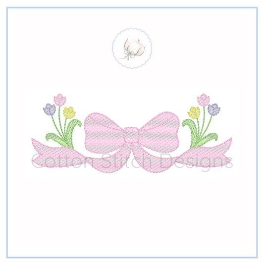 Machine Embroidery design Cotton Stitch Designs Embroidery design of a pink bow with flowers on a white background