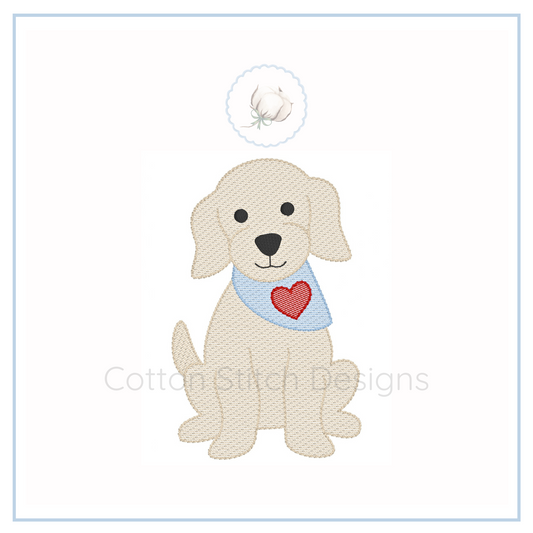 Machine Embroidery design Cotton Stitch Designs Embroidered design of a dog with a heart on a white background, featuring the brand 'Cotton Stitch Designs'.